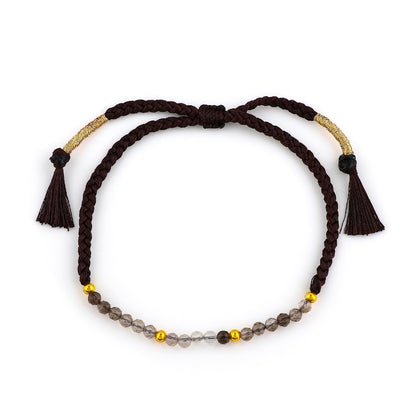 GEMSYMPHONY Smoky Quartz Gemstone Beads Braided Bracelet – 3.5mm Natural Stone Beads, Handmade Adjustable Braided Rope Bracelet, Healing Crystal Jewelry for Men & Women, Unisex Boho Gift
