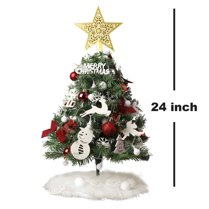 2ft Mini Tabletop Christmas Tree, Artificial Small Christmas Tree with Battery Operated Lights, Ornaments and Storage Bag, Mini Xmas Tree for Christmas Home Decorations