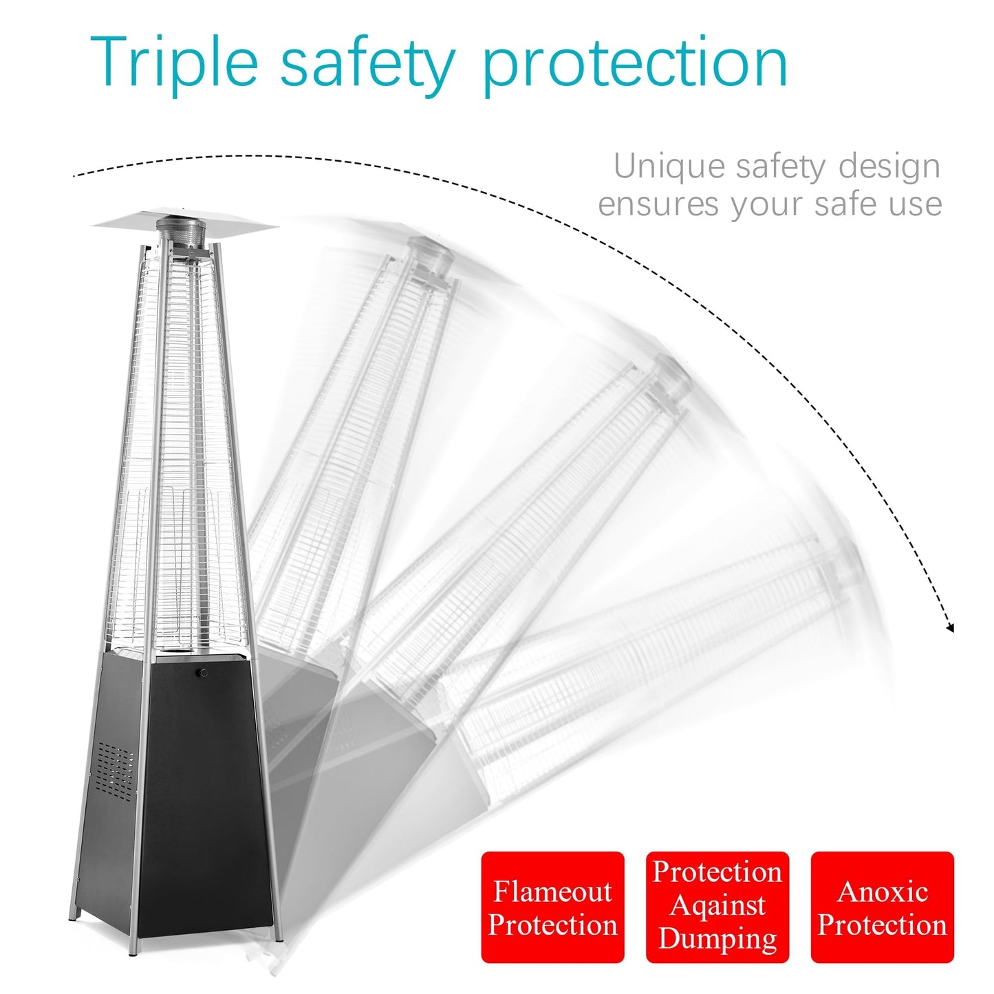 Pamapic Patio Heater, 42,000 BTU Pyramid Flame Outdoor Heater, Quartz Glass Tube Propane Patio Heater