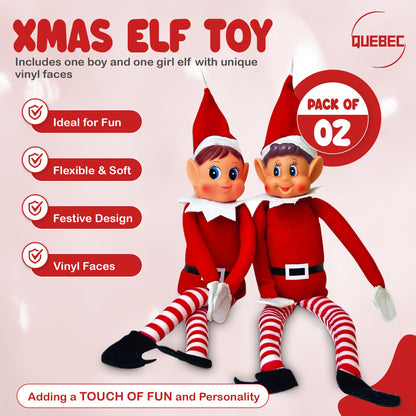 Quebec Naughty Elf Set - Boy & Girl Christmas Elf Figures, Santa's Little Helper Inspired, Soft Body, Vinyl Faces, 12 Inch, Couple