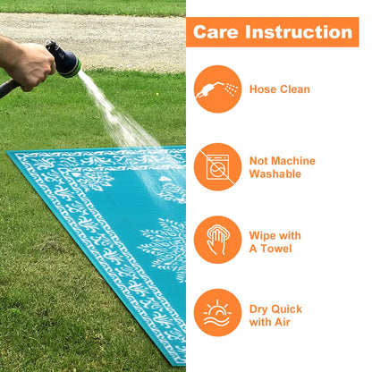 Outdoor Rug 5x8 Ft, Waterproof Plastic Straw Patio Rug, Reversible Backyard Carpet UV Resistant Portable RV Mat Clearance, Large Indoor Outdoor Rug for Patio, Porch, Deck, Balcony, Teal