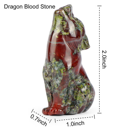 Artistone Dragon Bloodstone Wolf Statue 2" Howling Wolves Figurine Ornament for Home Decor Healing Crystal Animal Sculpture with Gift Box