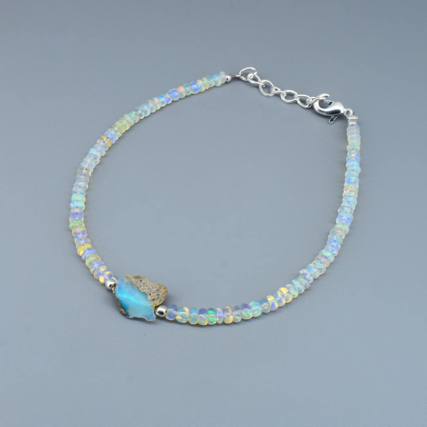 Gempires Natural Ethopian Opal Beads Bracelet, Raw Opal Bracelet, Faceted opal Beads, Healing Opal Protection Bracelet, 8 inch bracelet for women