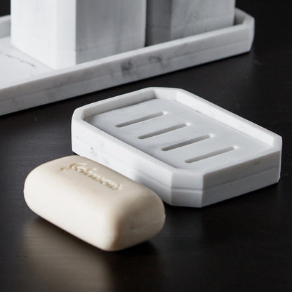 Resin Marble-Like Texture Soap Dish Drainable Soap Holder,Double Layer Draining Soap Dish.