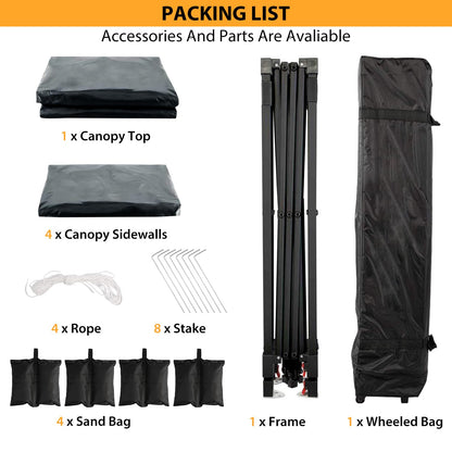 10X10 Pop Up Canopy Tent with 4 Sidewalls, Heavy Duty Commercial Instant Shelter, One-Person Quick Setup Outdoor Party Tent, Water-Resistant & Portable for Outdoor Events, Camping, Black