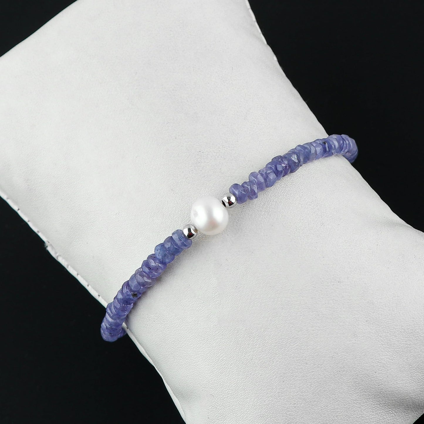 CRYSTALIS Natural Tanzanite And Freshwater Pearl Beaded Bracelet, Elegant Beads Crystal, Chakra Bracelet, Healing Bracelet, Gemstone Jewelry, 925 Sterling Silver 8 inch