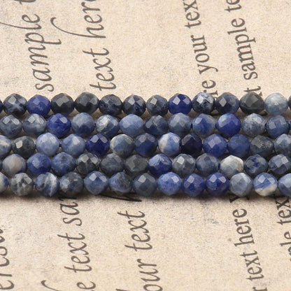 Song Xi 120pcs 3mm Natural Old Blue Sodalite Gemstone Beads Faceted Round Loose Stone Beads for Jewelry Making (1 Strand)