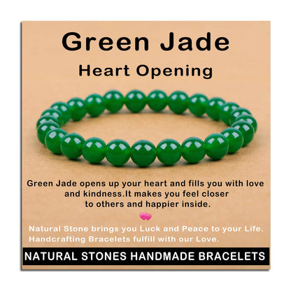 AD Beads Handmade Gemstone Stretch Elastic Bracelet Crystal Healing Reiki Nature's Beauty and Spiritual Essence Unisex (8mm, Green Jade (Heart Opening))