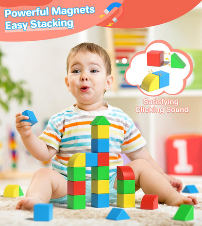 Asago Magnetic Blocks for Toddlers, 1.34 inch 36PCS Kids Building Toys, Creative Stacking Colorful Sensory Block with Magnet, Educational Construction Cubes Set for Boys Girls Kids Ages 3 4 5 6 7 Year