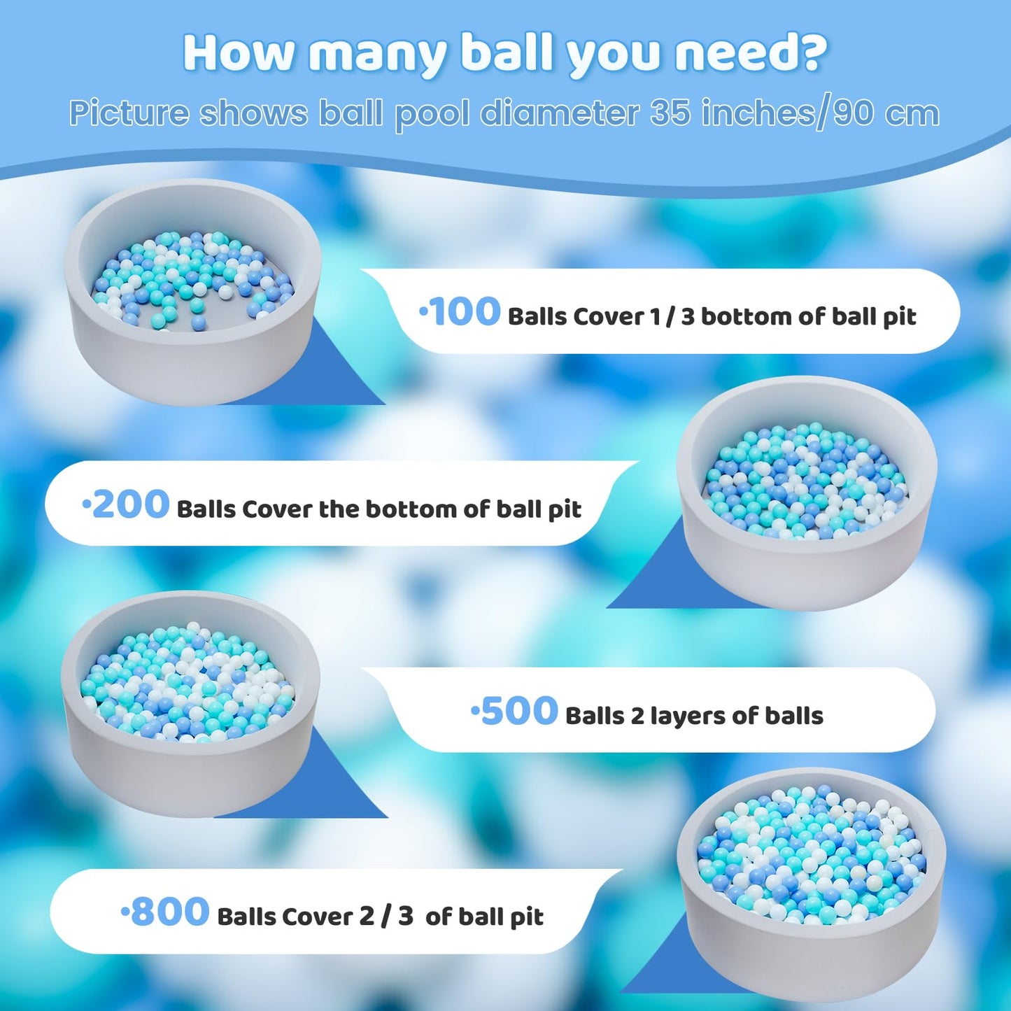 MoonxHome Ball Pit Balls for Toddlers & Dogs, BPA Free Crush Proof Plastic Toy Balls for Ball Pit, Children's Pool Water Toys, Ocean Balls for Play Tent 2.15 Inch Pack of 200 White&Green&Blue
