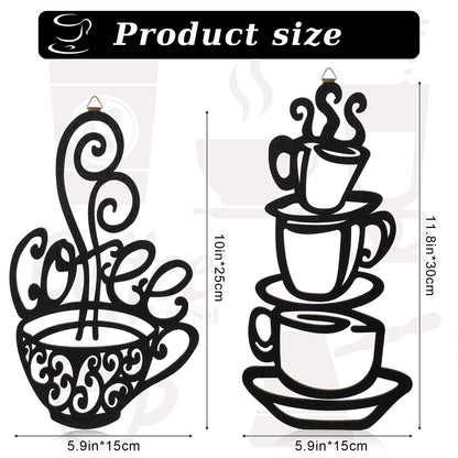 Jetec 2 Pieces Coffee Wall Decor Black Cup Silhouette Kitchen Wall Art Decor Coffee Bar Accessories