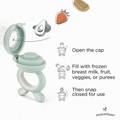 Moss and Fawn Forage Feeder - Baby Fruit Feeder, Frozen Breast Milk Popsicle Teether & Pacifier - BPA, PVC & Phthalate-Free - Fern