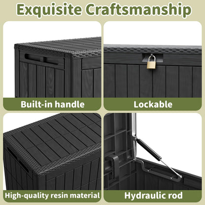 ZOMEYLPO 100 Gallon Outdoor Storage Box, Waterproof Lockable Resin Deck Box with Seat, Patio Furniture Cushion Storage, Garden Tool Organizer & Pool Toy Box, Black