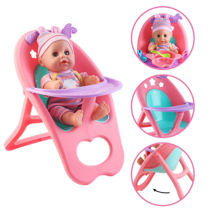 deAO Baby Doll Set with Crib Bed High Chair Stroller Baby Doll Accessories 20 Pieces Play Set Birthday for Girls Boys Kids
