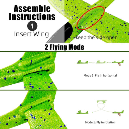 Vyndicca 2 Pack Airplane Toys,17.5" Large Throwing Foam Plane,Foam Airplanes For Kids,2 Flight Mode Glider Plane,Outdoor Sport Toys Birthday Party Favors Foam Airplane,Gifts For 3 4 5 6 7 Year Old Boy