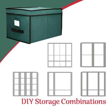 Ornament Storage Box - Flip Top Organizer Cube With 24 Individual Compartments and Dividers - For Christmas Bulbs and Decorations by Elf Stor (Green)