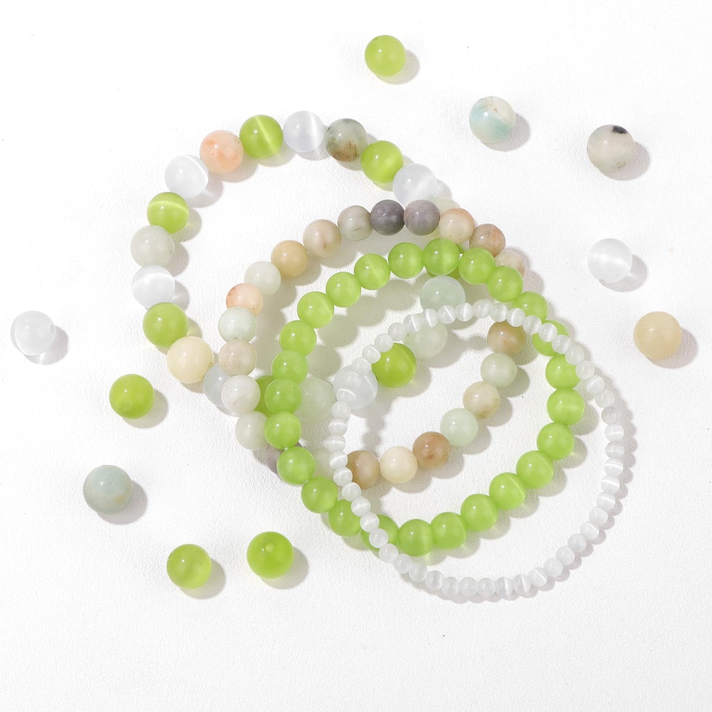 Vinswet 4pcs Natural Stone Beaded Bracelets for Women Men,Healing Crystal Gemstones Stretch Bracelet,4mm 6mm 8mm 10mm Cat Eyes Amazonite Amazonite Anxiety Stress Relief Bracelet Jewelry Gifts