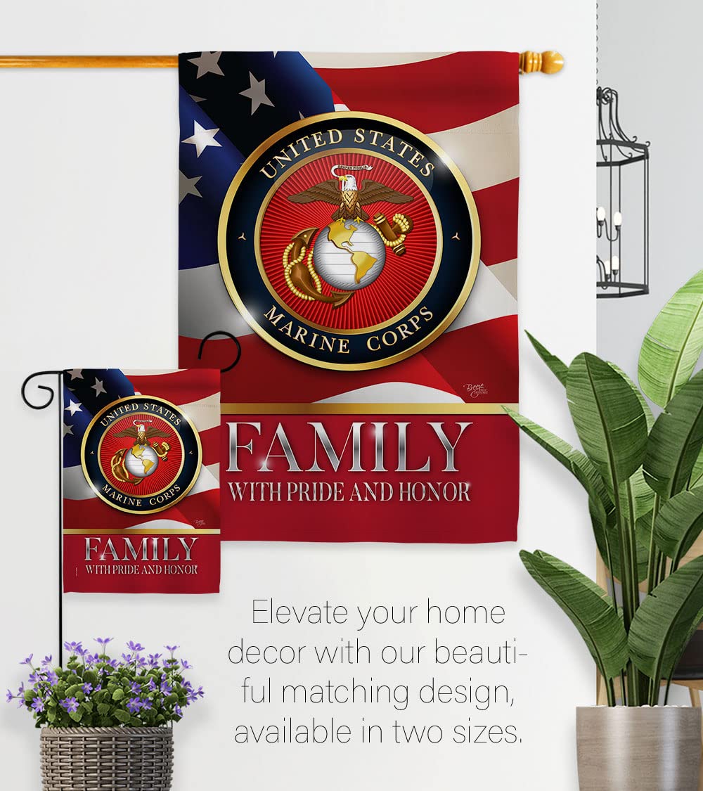 US Marine Family Honor Garden Flag - Armed Forces Corps USMC Semper Fi United State American Military Veteran Retire Official - House Banner Small Yard Gift Double-Sided Made in USA 13 X 18.5