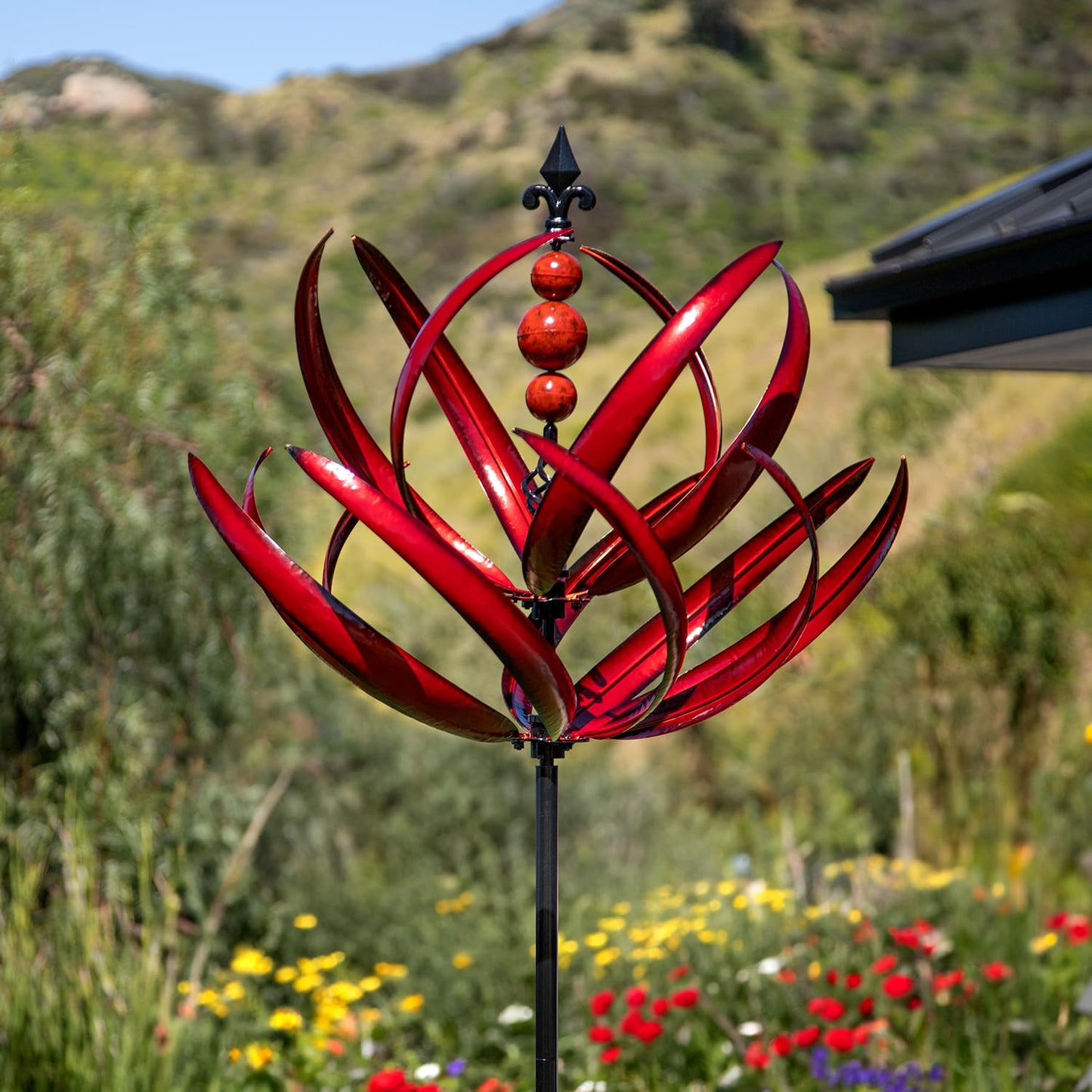 Cyan Oasis Yard Garden Wind Spinners - 91" Height Extra Large Wind Spinners Outdoor Metal, Kinetic Wind Sculptures for Lawn Patio Garden Decor (Burgundy Lotus)