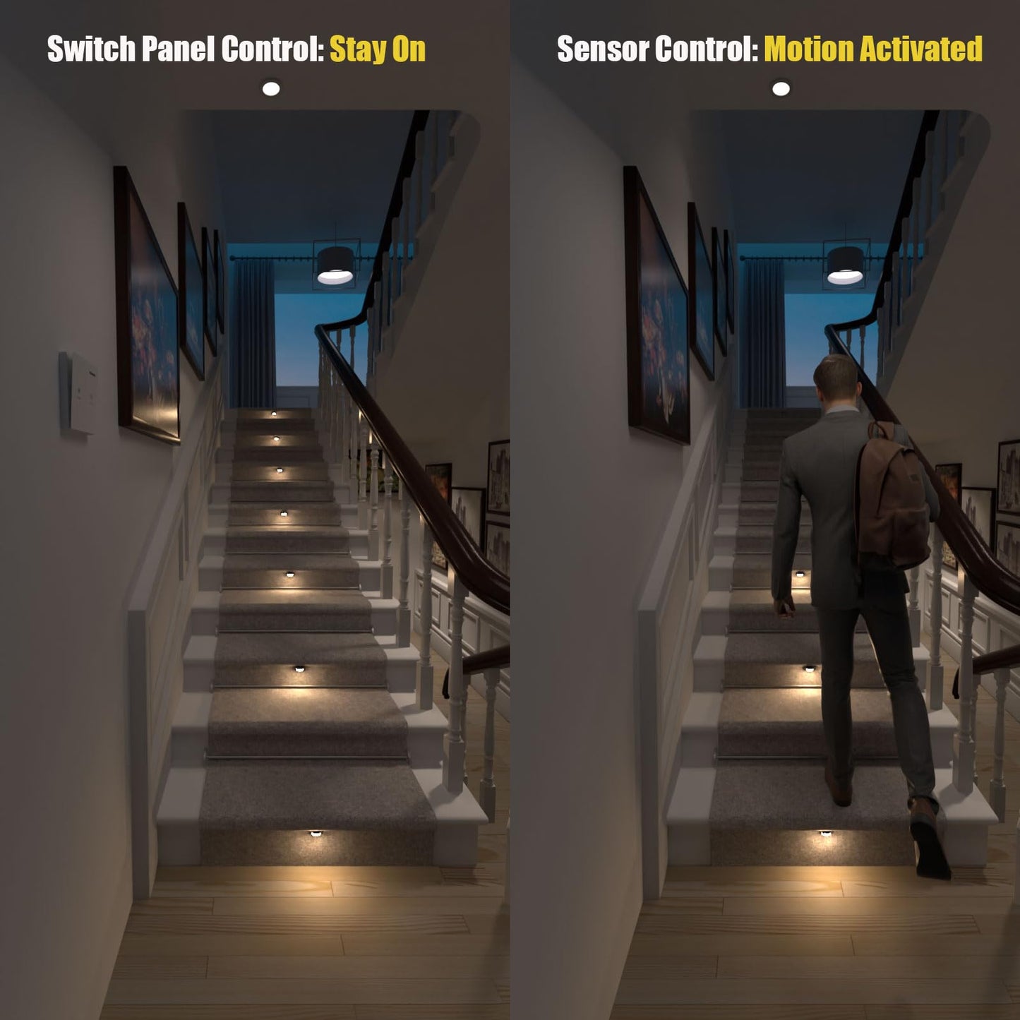 RWOFNIA Motion-Activated LED Stair Lighting Kit RW-5620-B, Warm White 2700K Mini LED Light Bulbs Suilt For Indoor Carpeted Or Wooden Staircase (8 Bulbs)