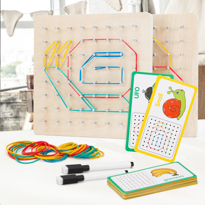 Zycolo 2Pack Wooden geoboards with Rubber Bands Montessori Toys, Mathematical Education Toy for Kids with Pattern Cards and geo Boards to Figures and Shapes, Brain Teaser STEM Toys for Classroom.