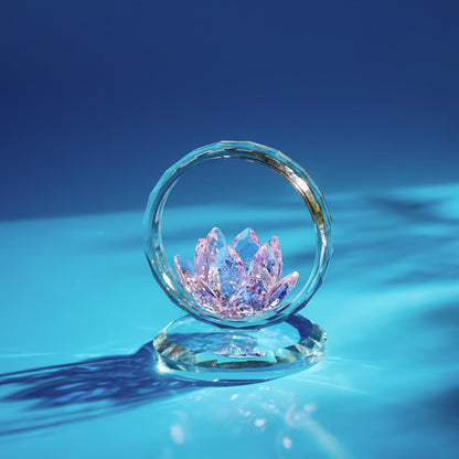 H&D HYALINE & DORA Pink Crystal Lotus Flower Basket Figurine Crystal Lotus Figurine Collectible Glass Flower Basket Ornament for Home Tabletop Centerpiece Decor