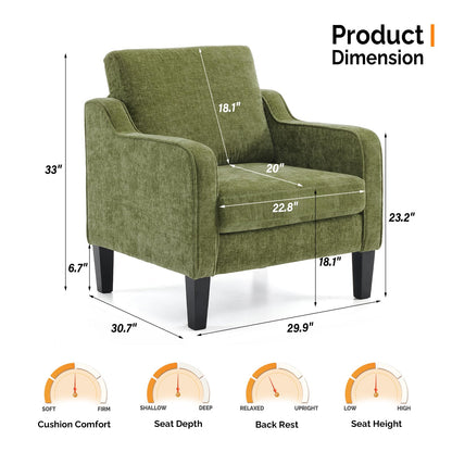 VINGLI Accent Chair for Living Room Chairs Olive Green Reading Chair for Bedroom Scooped Arm Chair Mid Century Modern Accent Chairs Upholstered Comfy Chair for Apartment, Waiting Room