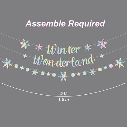 Holographic Winter Wonderland Banner, Iridescent Snowflake Garland Banner for Christmas Decoration