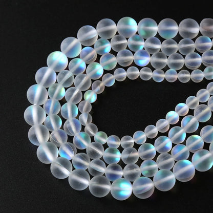6MM 60PCS Natural Mystic Aura Quartz Beads Frosted Matte White Rainbow Round Loose Beads Jewelry Making DIY Bracelet