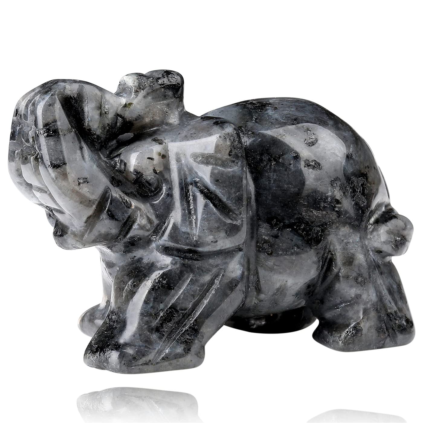 2" Black Labradorite Elephant Decor Cute Polished Natural Stone Hand Carved Pink Healing Crystal Sculpture Statue Figurines Gemstone Hippie Home Room Office Desk Decoration Gifts for Women Men