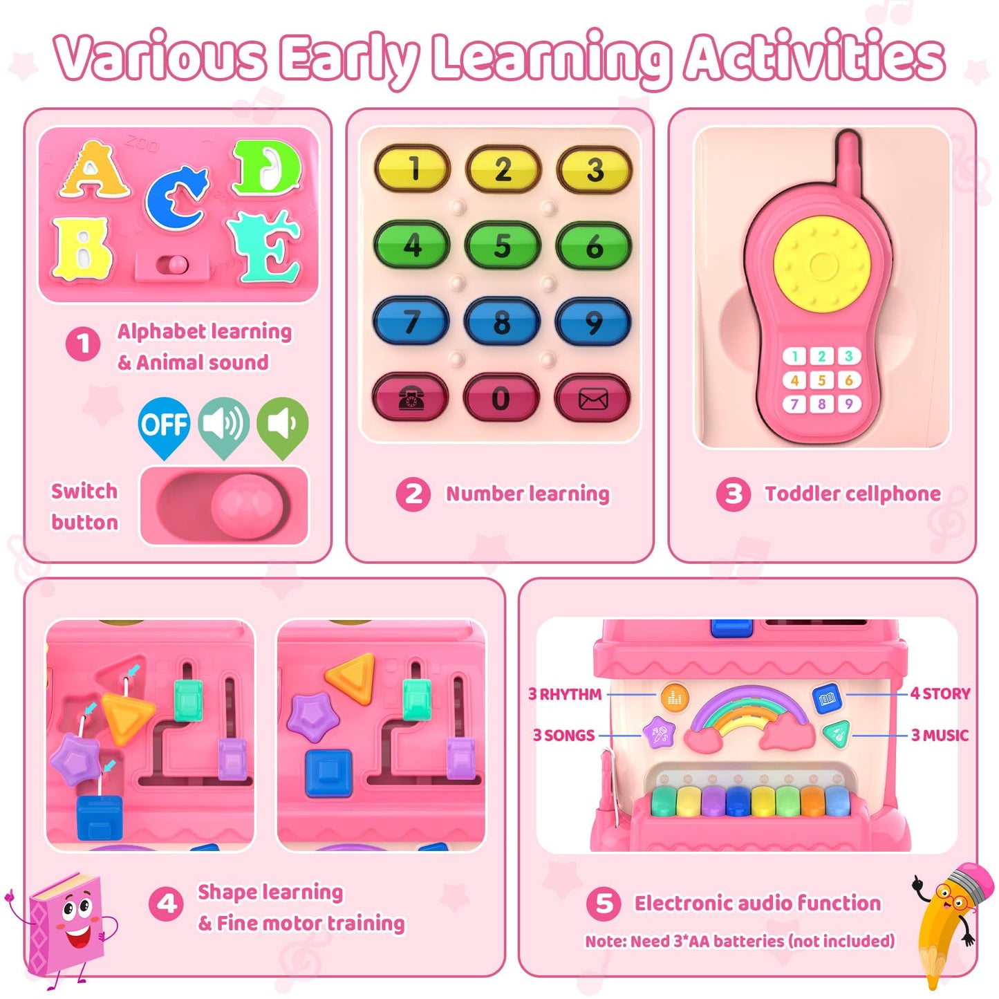 Fidecexv Toddler Toys for 1 Year Old Girl Gifts, 12-in-1 Montessori Musical House Toddler Learning Toys for 1-2, 1st First Birthday Gifts Baby Girl Boy Gift Toys 6-12 12-18 Months, Pink