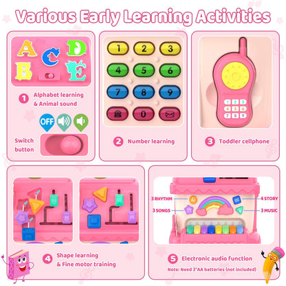 Fidecexv Toddler Toys for 1 Year Old Girl Gifts, 12-in-1 Montessori Musical House Toddler Learning Toys for 1-2, 1st First Birthday Gifts Baby Girl Boy Gift Toys 6-12 12-18 Months, Pink