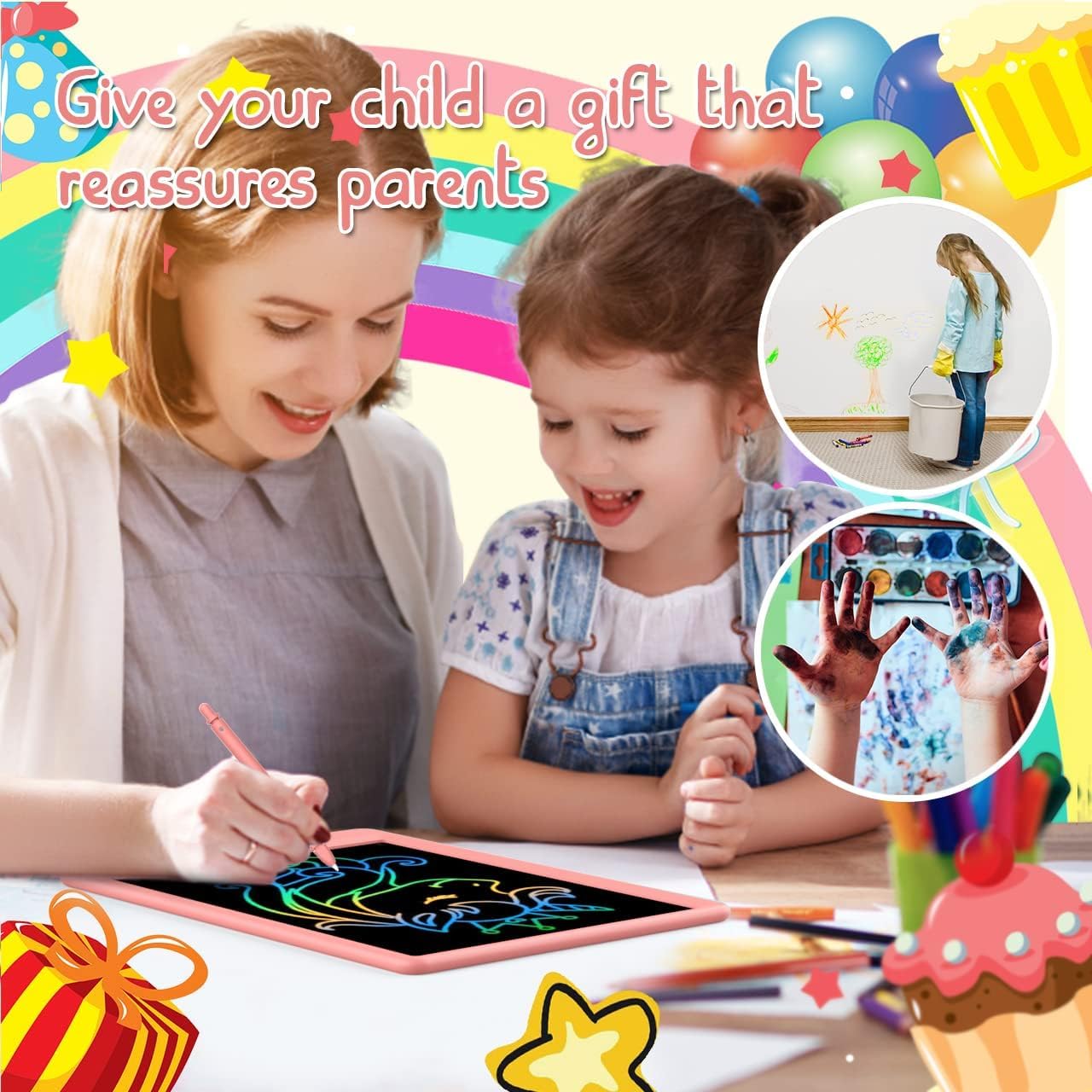 BUKEBU LCD Writing Tablet Doodle Board,10.5 inch Colorful Drawing Pad,Electronic Drawing Tablet, Drawing Pads,Travel Gifts for Kids Ages 3 4 5 6 7 8 Year Old Girls Boys (Pink)