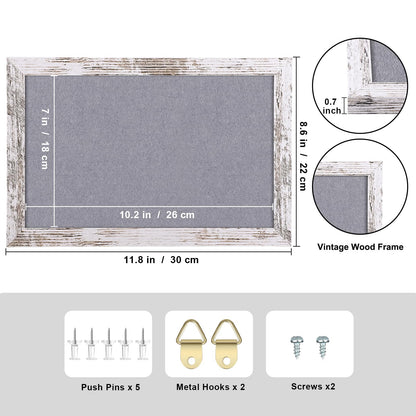 Aitakatta Gray Felt Bulletin Board, Small Decorative Hanging Bulletin Boards for Walls with White Rustic Wood Frame, 11.8x8.6 inches Pin Board Vision Board for Office Home School with Pins(2230,WH,1p)
