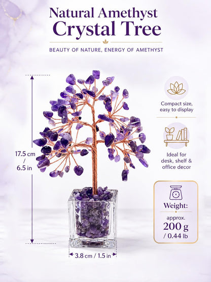 RJVZUKL Natural Amethyst Crystal Tree of Life, Purple Money Tree with Clear Acrylic Base, Handmade Copper Wire Bonsai, Feng Shui Desk Decor, Good Luck Gifts for Women Mom Sister