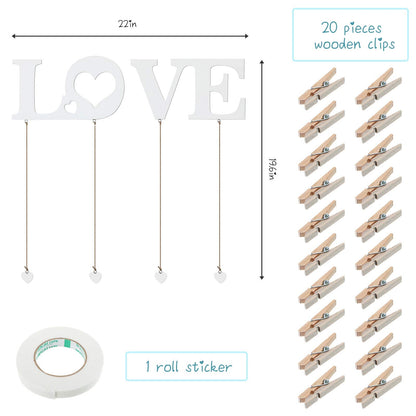 Chuangdi Valentine Picture Frames Love Hanging Photo Display Wall Decor with Clips String Picture Hanger Heart Design Decorative Organizer Display for Home Bedroom Living Room Decoration (White)