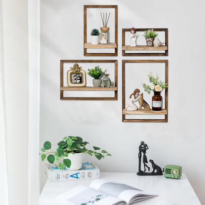 Walasis 4-Piece Wood Wall Shelves for Bedroom Farmhouse - Rustic Floating Shelf Decorative Storage Shelving Wall Mounted Decor with Frame for Living Room