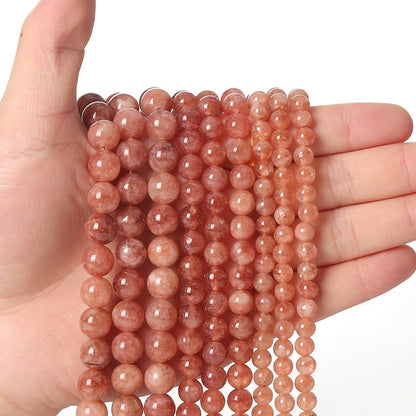 35pcs 10mm Natural Stone Beads Sunstone Chalcedony Beads Energy Crystal Healing Power Gemstone for Jewelry Making, DIY Bracelet Necklace
