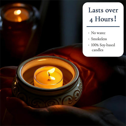 Soy Wax Tealight Candles 25Packs, 4 Hour Long Burning, Unscented White Smokeless Candles, Non-Toxic Paraffin-Free Clear Acrylic Cup Tea Lights for Weddings, Home, Emergencies & Dinner