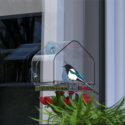 Yieach Clear Bird Feeders for Window Viewing,Acrylic Window Bird Feeders with Strong Suction Cups for Cats,Kid and Birds Lovers Gifts,Large Window Mount Birdfeeder,Birds House for Outdoors,Balcony