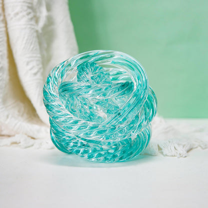 ORRFIDDY Glass Knot Teal Orbit Ball - 5 Inch Hand Blown Infinity Sculpture Decor Glass Orbit Home Decor Table Decoration Interio Art