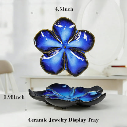 SEEDUSTRY Ceramic Jewelry Tray, Petal Ring Dish, Small Ceramic Jewelry Trinket Holder, Desktop Decoration, Dainty‌ Plate for Rings, Earrings, Necklace, Gifts for Mother Girlfriend Daughter Sister