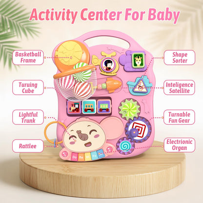 QDRAGON 3 in 1 Baby Walker and Activity Center for Girl, Learning to Walk, Sit to Stand, Early Educational Push Toys with Music Panel for Infant Toddler 12+ Months Pink