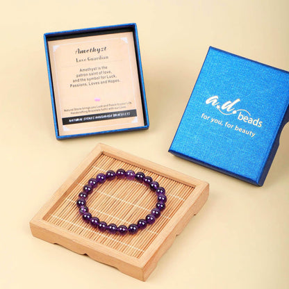 AD Beads Handmade Gemstone Stretch Elastic Bracelet Crystal Healing Reiki Nature's Beauty and Spiritual Essence Unisex (10mm, Amethyst (Love Guardian))