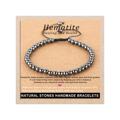 AD Beads 4mm Hematite - Healing and Health - Handmade Natural Stone Crystal Bracelet with Adjustable Macrame String - Yoga Healing Power Energy Gifts for Men and Women