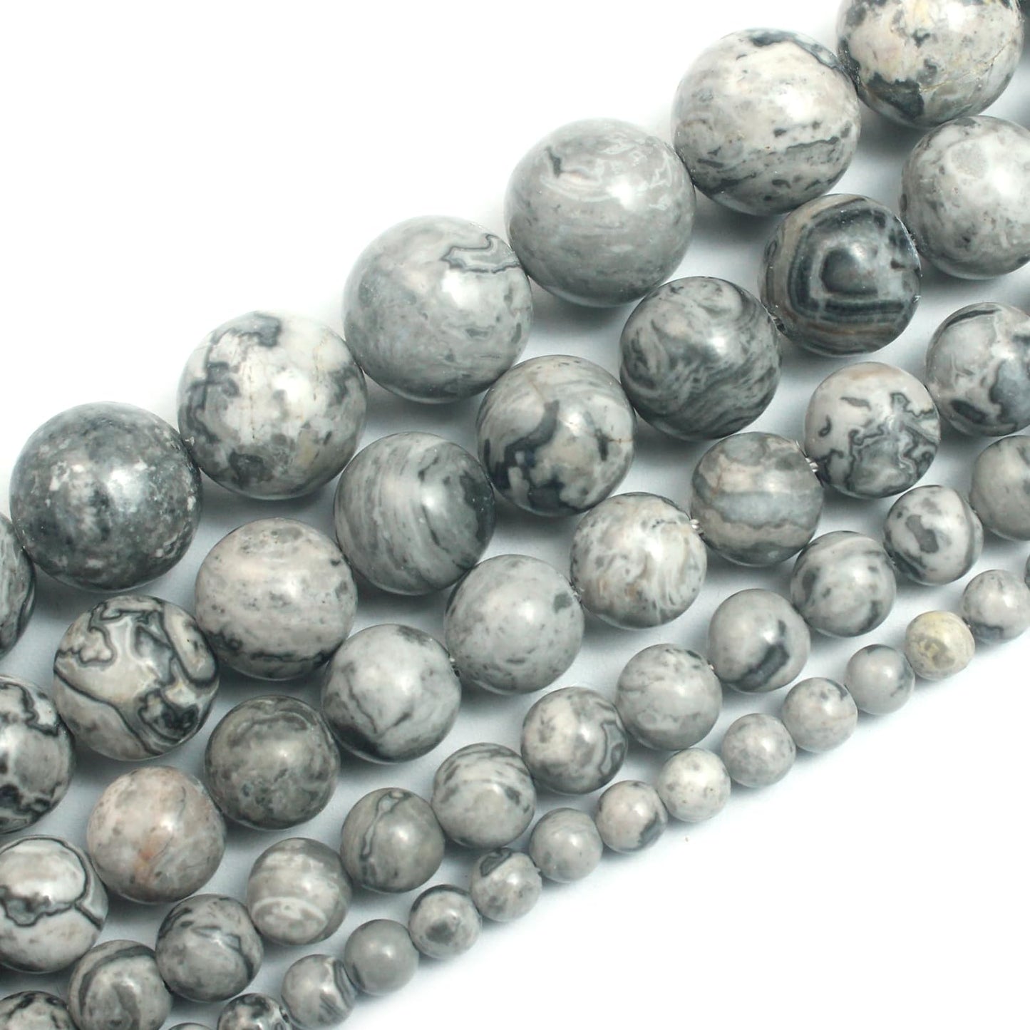 Cynbpm Natural Stone Macrame Grey Star Beads for Crafts Black Embroidery Pony Loose Round Beads Jewelry Making Bracelets Necklace 6mm