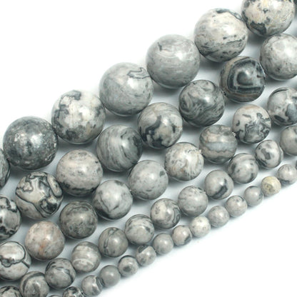 Cynbpm Natural Stone Macrame Grey Star Beads for Crafts Black Embroidery Pony Loose Round Beads Jewelry Making Bracelets Necklace 6mm