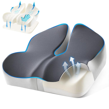 Seat Cushion for Office Chair with Adjustable Loft, Thick Memory Foam Chair Cushion for Back & Sciatica Tailbone Coccyx Pain Relief on Home Chair, Ergonomic Wheelchair Desk Pillow Hip Shaping Support