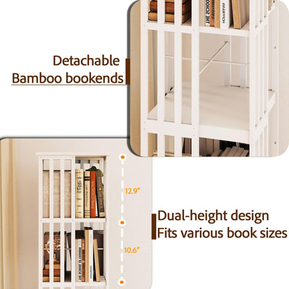 Raykion Rotating Bookshelf Tower, 6 Tier Bamboo Spinning Book Shelf, 360 Revolving Bookcase for Small Space Corner, Large Capacity Swivil Bookshelf for Living Room Bedroom Home Office, White