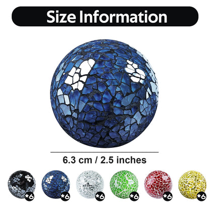 Yazikisa 2.5 Inch Glass Balls Decorative for Bowl Blue 6 PCS Mosaic Crack Orbs Set Solid Round Sphere Globe Vases Filler Coffee Table Holiday Ornaments Mantle Decor Modern